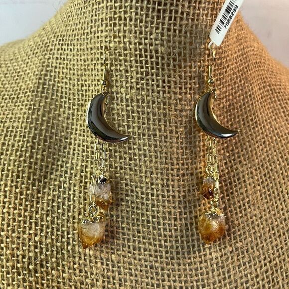 Brazilian Citrine Point Moon Dangle Earrings in Goldtone 27.00 ctw - Picture 8 of 14